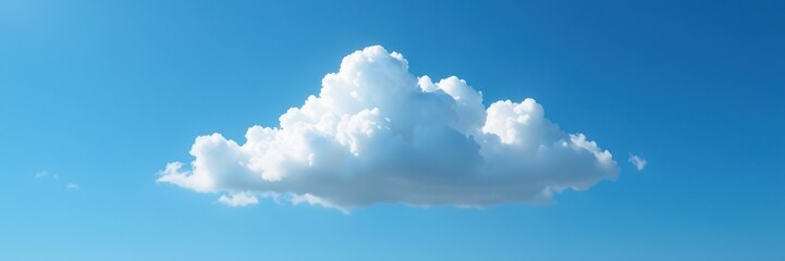 Naklejka premium Single, brilliant white cloud floats in a deep blue sky, element, light, atmosphere