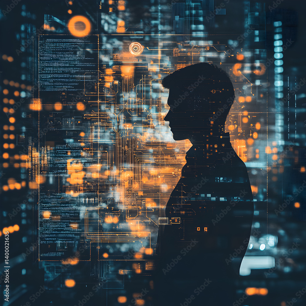 Poster automating business progress with ai digital workspace image showcase corporate environment futurist