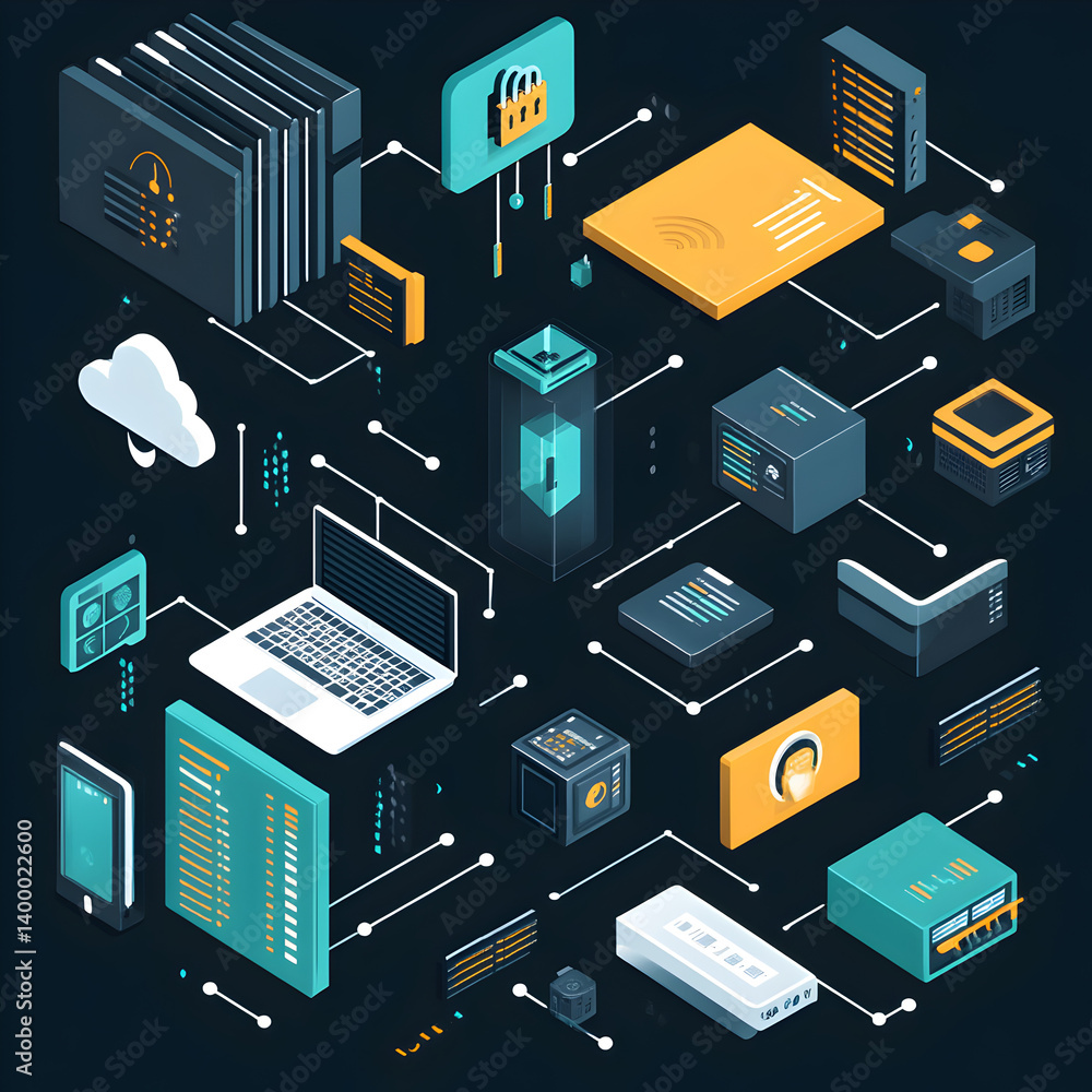 Poster enhancing business hardware security digital workspace infographic modern environment technical pers