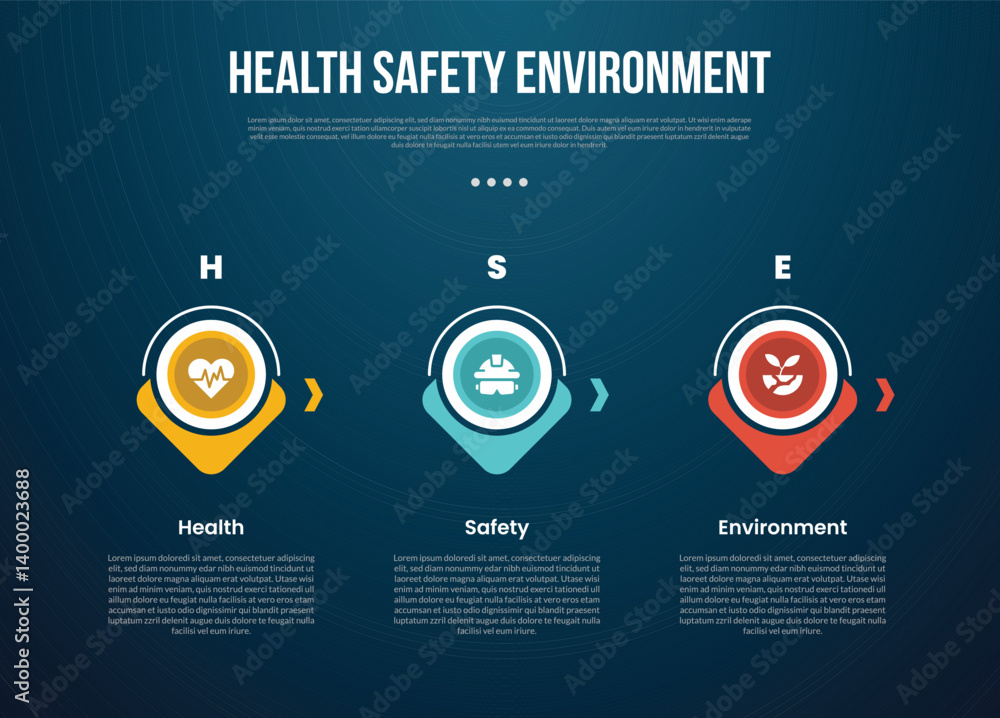 Wall mural hse infographic template with creative circle outline and arrow bottom direction with dark backgroun