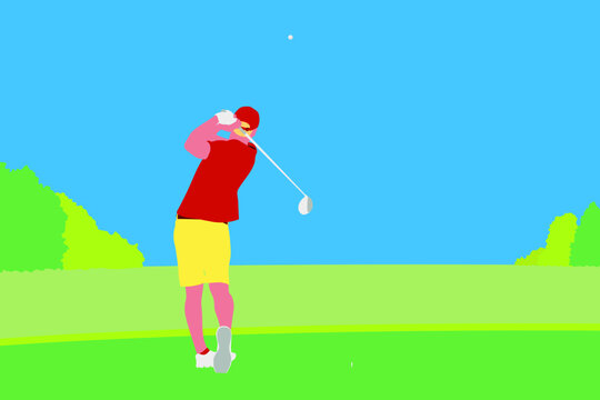 A golfer swinging big on the green field