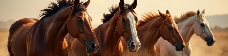 Closeup of horses' heads, straining for victory , speed, muscle, powerful
