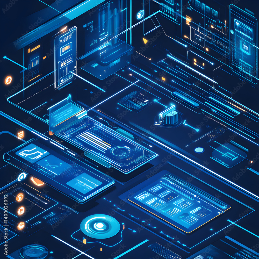 Poster showcasing business hardware technology control a futuristic overview in tech environments