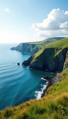 Fototapeta premium Rolling hills meet tranquil Tamar, dramatic Cornish cliffs framed by calm waters , nature, stock photo