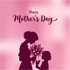 Happy Mothers Day Social Media Creative with Mom Holding Flowers and Card