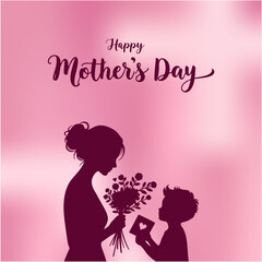 Happy Mothers Day Social Media Creative with Mom Holding Flowers and Card