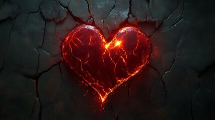 Molten Heart Embedded In Cracked Dark Surface