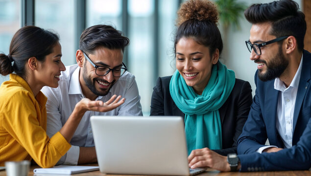 Indian art director collaborating with producer and designer in creative agency office during project meeting focused on visual ideas and strategy