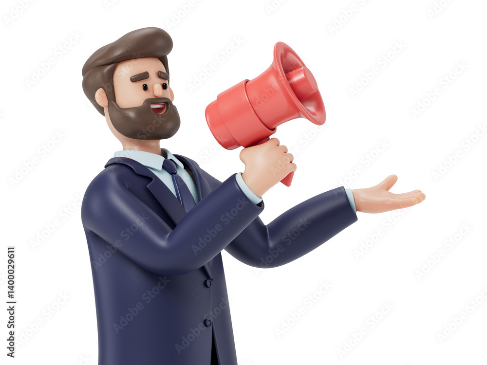 Poster a man uses a megaphone, symbolizing making an important announcement or rallying a call to action. 3