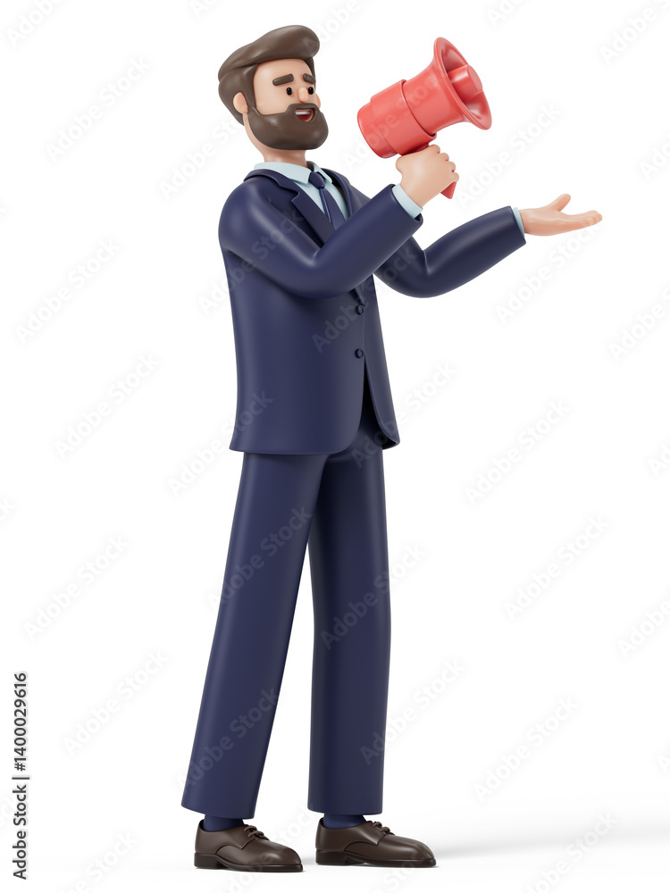 Poster a man uses a megaphone, symbolizing making an important announcement or rallying a call to action. 3