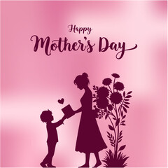 Happy Mothers Day Social Media Creative with Mom Holding Flowers and Card