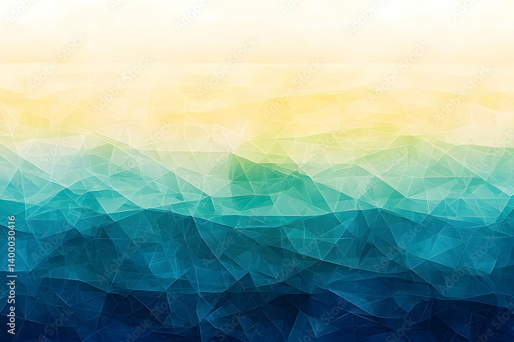 Poster a mesmerizing abstract design of layered teal and yellow triangles.
