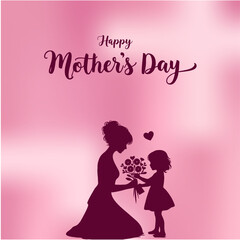 Happy Mothers Day Social Media Creative with Mom Holding Flowers and Card