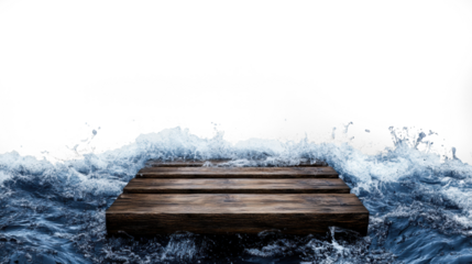 Wooden Bridge with Splashing Water on Transparent Background