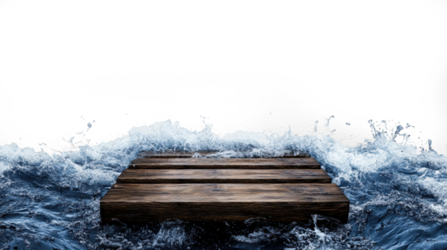 Wooden Bridge with Splashing Water on Transparent Background