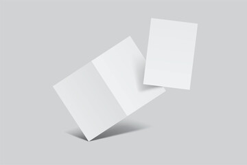 A4 Bifold Blank Mockup, Open Leaflet template .Blank paper cover for  pamphlet, catalog, flyer, notecards, note paper, greeting card, wedding invitation, gift card, postcard, flier, brochure or letter