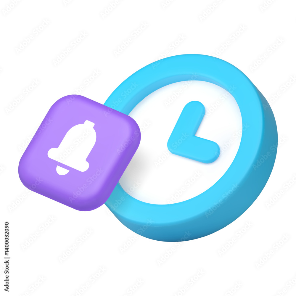 Poster time counting alarm clock ring bell reminder announce notification 3d icon realistic vector illustra