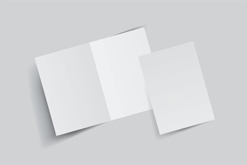 A4 Bifold Blank Mockup, Open Leaflet template .Blank paper cover for  pamphlet, catalog, flyer, notecards, note paper, greeting card, wedding invitation, gift card, postcard, flier, brochure or letter