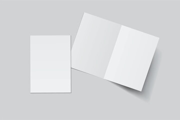 A4 Bifold Blank Mockup, Open Leaflet template .Blank paper cover for  pamphlet, catalog, flyer, notecards, note paper, greeting card, wedding invitation, gift card, postcard, flier, brochure or letter