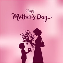 Happy Mothers Day Social Media Creative with Mom Holding Flowers and Card