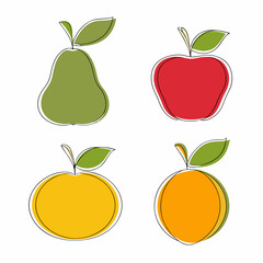 Colorful Fruit Icon Vector Set.