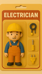 Vibrant Blue Electrician Figurine Repairing Cables in Industrial Workshop
