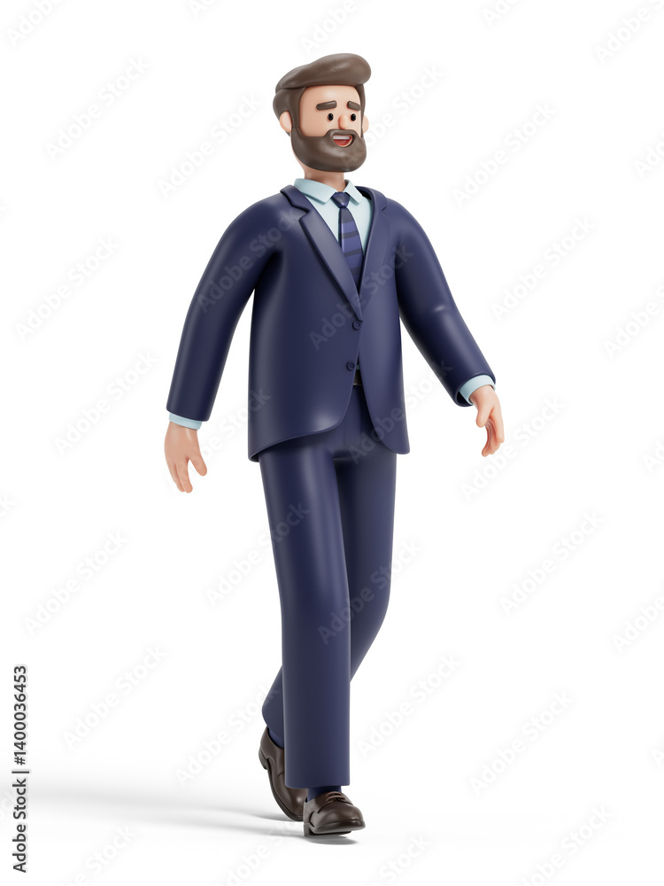 Poster a man confidently walks forward, symbolizing progress or moving ahead. 3d rendering, conceptual imag