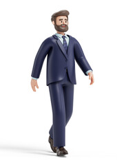 A man confidently walks forward, symbolizing progress or moving ahead. 3D rendering, conceptual image. Isolated on white background.