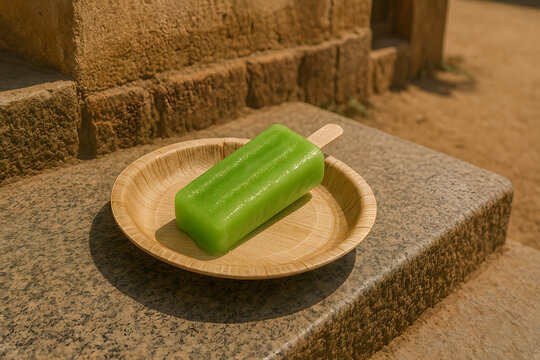 Green Apple Kuchi Ice on Palm Leaf Plate