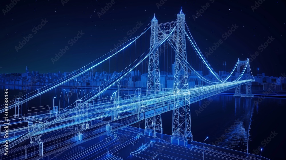 Poster vision of architecture of a 3d model bridge project