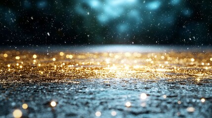 Golden glitter background with falling lights