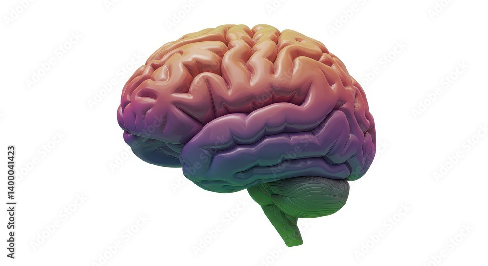Poster isolated colorful brain model on a white background showing the organ with its intricate structure
