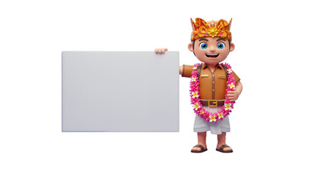 Fototapeta premium Cheerful Balinese Guide Holding Blank Sign: 3D Rendered Illustration