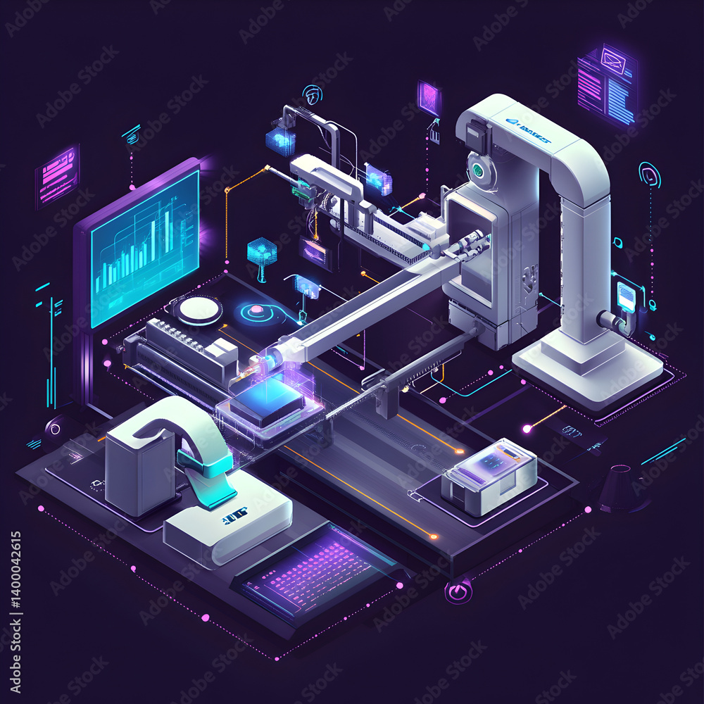Poster enhancing business automation digital workspace infographic futuristic environment aerial view progr