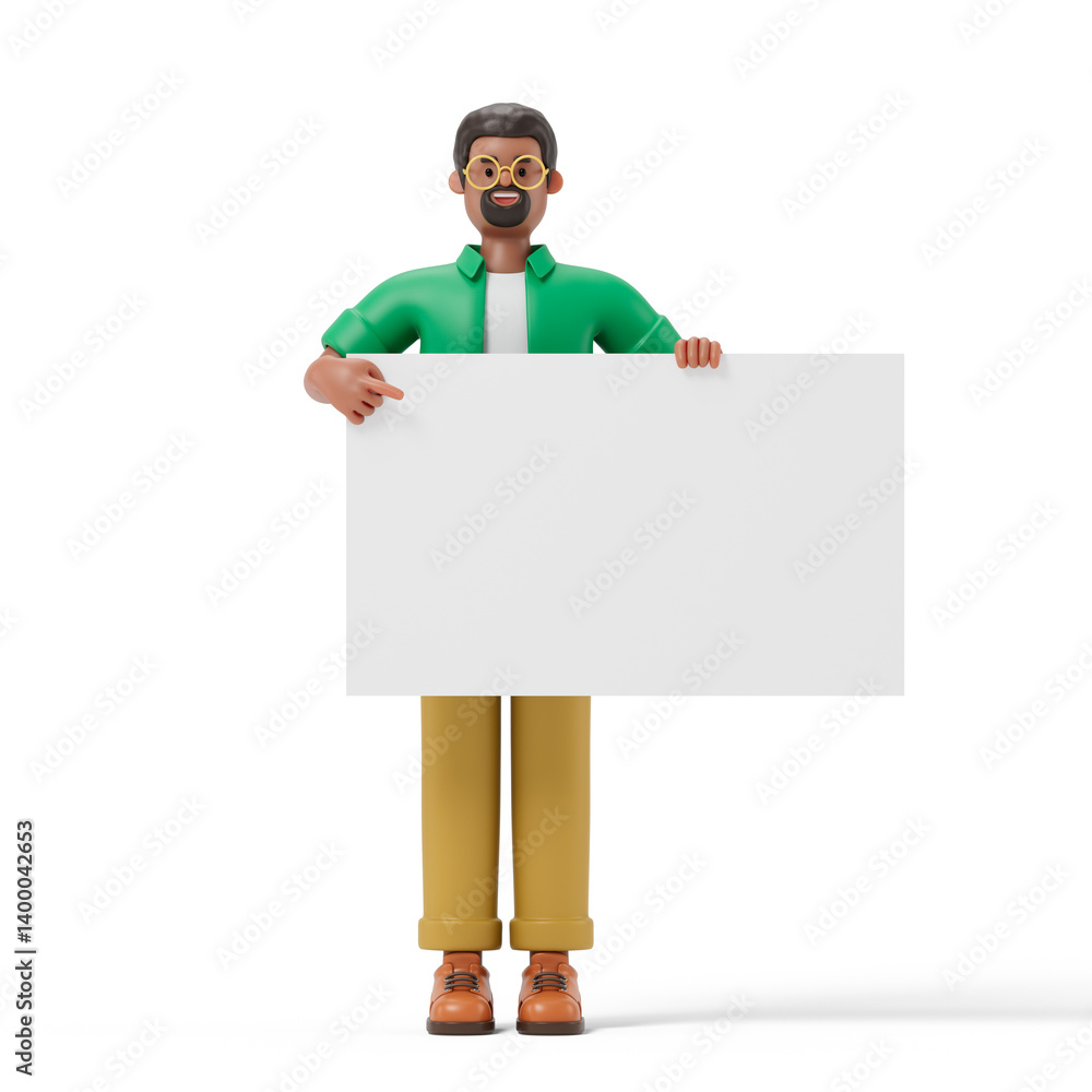 Poster 3d people holding an empty white board for insert a concept.3d rendering,conceptual image. isolated 
