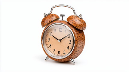 Vintage Alarm Clock with Copper Finish and Black Dial on a White Background