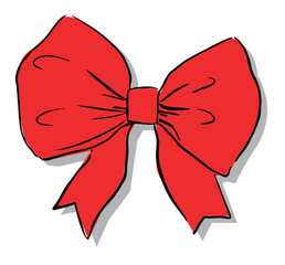 Hand drawn sketch Bow, Red Bow Isolated On White Background