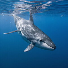 Fototapeta premium Single humpback whale Underwater, AI Generator.