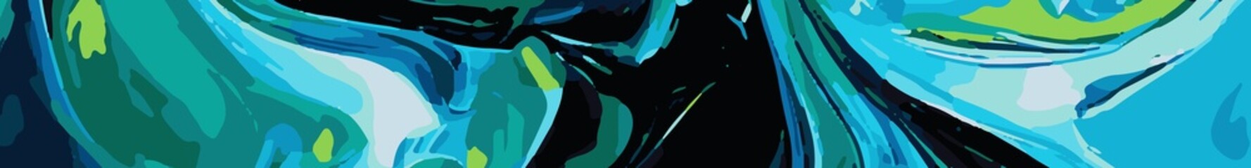 Obraz premium Blue and Green Abstract Wave Art for Web Banners and Digital Backgrounds, Ocean Abstract Design in Blue and Green, High-Resolution Abstract Background in Navy Blue and Aqua with Swirling Wave Patterns