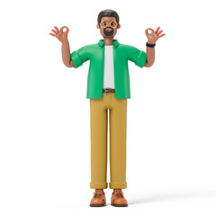 A man with OK gesture in business attire. Symbolizes approval or positivity. 3D rendering, conceptual image. Isolated on white background.