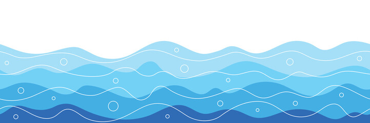 Vector drawing sea waves, seamless border, isolated on white background