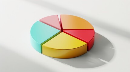 Obraz premium Pastel-toned D pie chart on clean white background, smooth shadows
