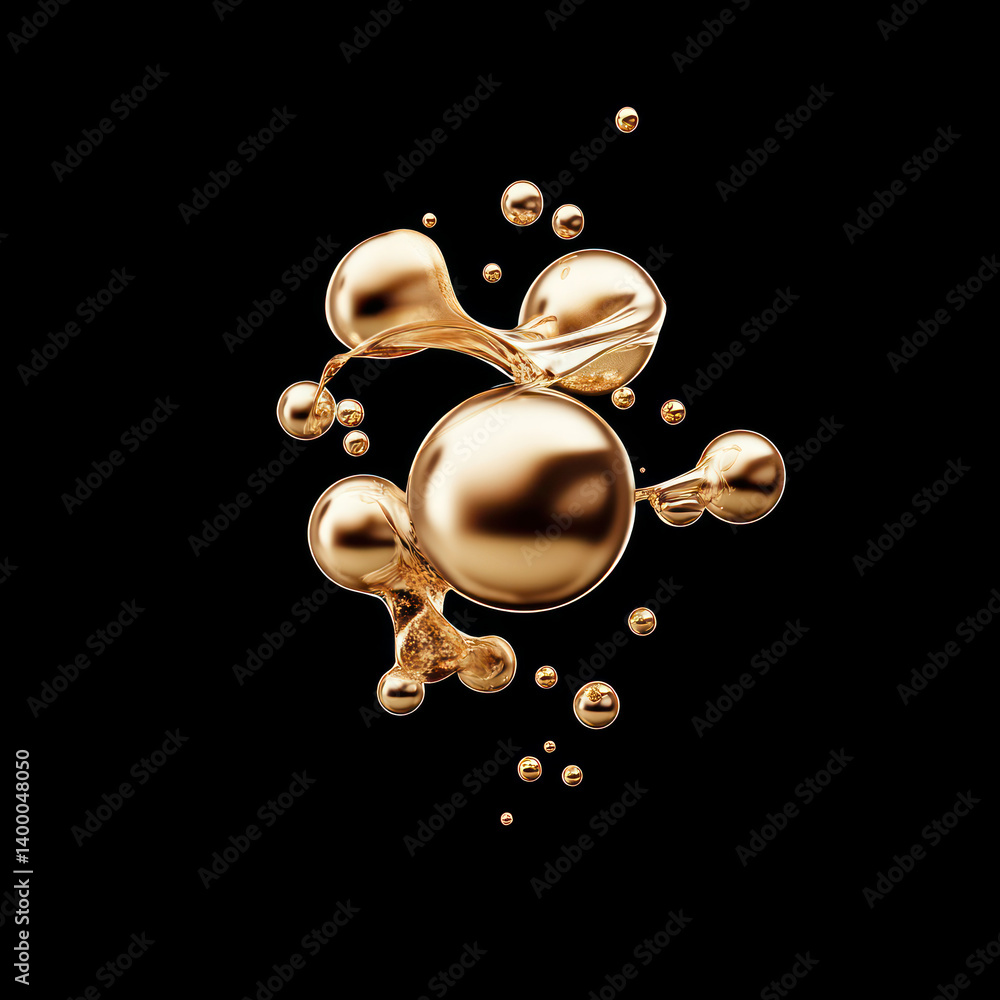 Poster floating golden bubbles create mesmerizing visual effect against black background, their unique shap