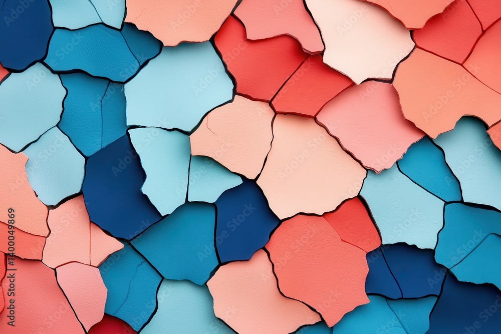 Aufkleber abstract polygonal shapes in blue red and beige tones forming cracked geometric pattern of overlappi