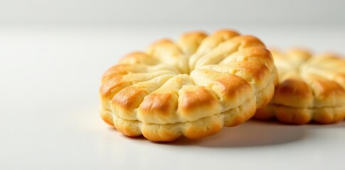 Close-up of tasty thin crispy biscuit on white surface, crunchy, cracker, snack