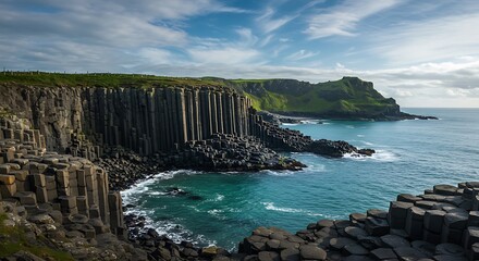 Oceanic Majesty Dramatic Coastal Cliffs Basalt Columns AI Generated