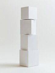 Obraz premium Stacked white cubes: simple geometric composition, clean design, minimal aesthetic, balanced symmetry, pristine forms