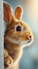 Obraz premium Orange bunny peeks, soft light illuminates fluffy fur and gentle features