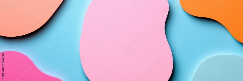 Poster colorful minimalist label stickers with abstract rounded shapes arranged on a bright background for 