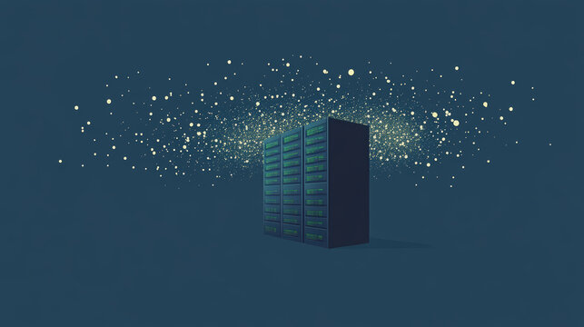 Secure server icon with glowing particles, representing data storage and technology. image conveys sense of innovation and digital security in modern context